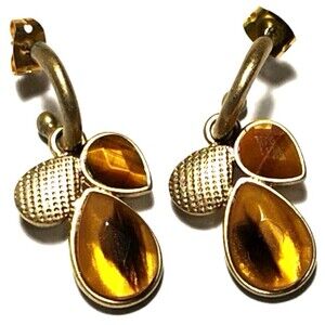 womens Drop Earrings yellow Teardrop Gold Tone Pierced Retro Boho Chic